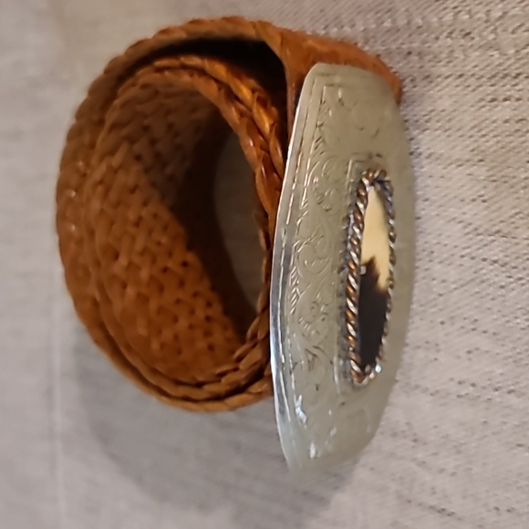 Braided GENUINE Leather Belt with STERLING Silver Clip-On Buckle Sz Large - Picture 7 of 7